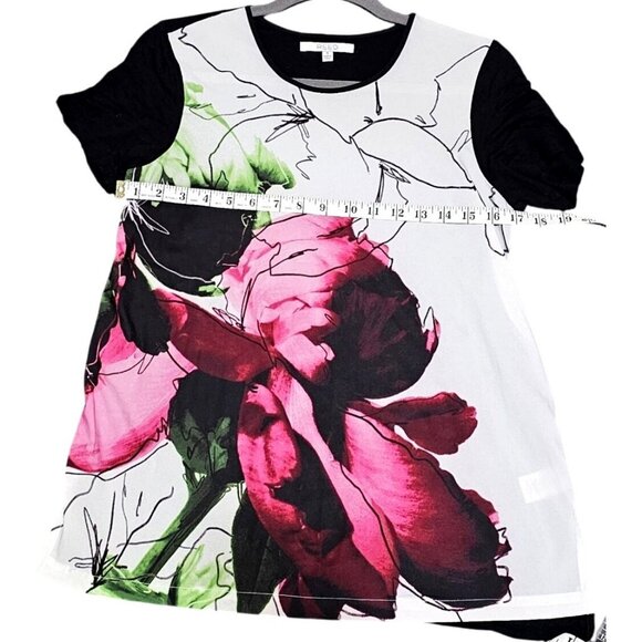 Reed Women's Short-Sleeve Floral Print Tunic Top Black & Multicolor Size S - Picture 8 of 8